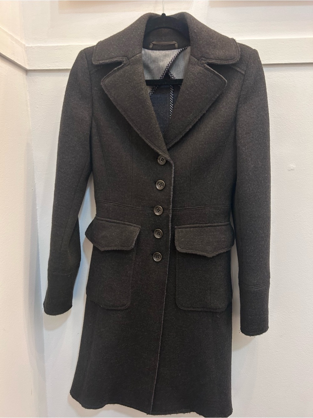 MaxMara Weekend Tailored Wool Felt Dark Brown Long Coat size 4